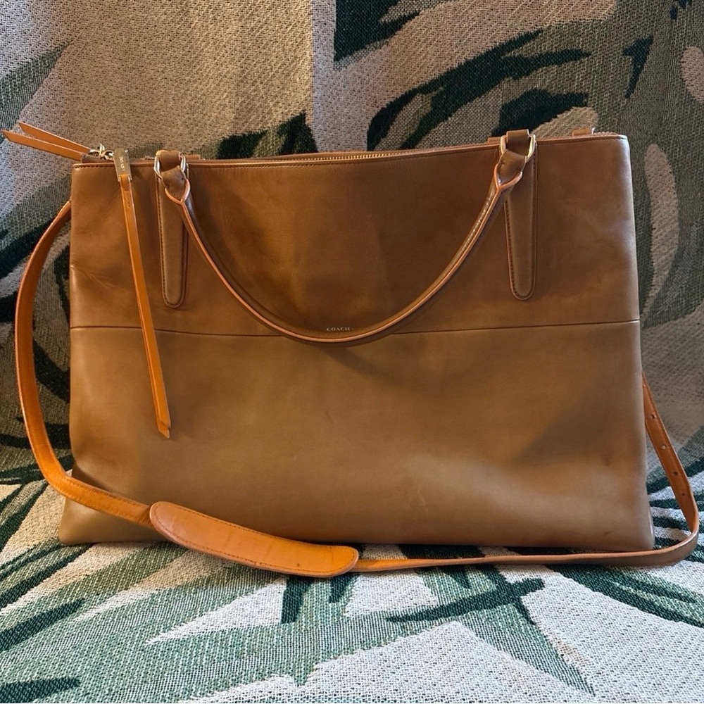 Coach Brown Leather Tote with Tan Strap